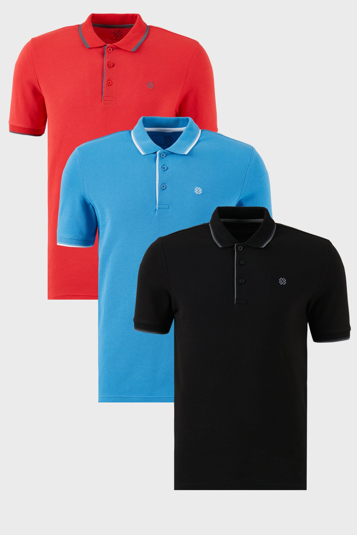 Buratti Pamuklu Slim Fit Şerit Detaylı Düğmeli Polo Yaka 3'lü Paket Erkek T Shirt 5902118S3 Siyah-Kırmızı-Koyu Mavi