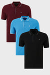 Buratti Pamuklu Slim Fit Şerit Detaylı Düğmeli Polo Yaka 3'lü Paket Erkek T Shirt 5902118S3 Siyah-Vişne-Koyu Mavi
