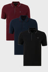 Buratti Pamuklu Slim Fit Şerit Detaylı Düğmeli Polo Yaka 3'lü Paket Erkek T Shirt 5902118S3 Siyah-Vişne-Lacivert-Bordo