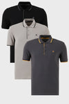 Buratti Pamuklu Slim Fit Şerit Detaylı Düğmeli Polo Yaka 3'lü Paket Erkek T Shirt 5902118S3 Siyah-Antrasit-Taş
