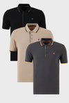 Buratti Pamuklu Slim Fit Şerit Detaylı Düğmeli Polo Yaka 3'lü Paket Erkek T Shirt 5902118S3 Siyah-Antrasit-Vizon