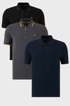 Buratti Pamuklu Slim Fit Şerit Detaylı Düğmeli Polo Yaka 3'lü Paket Erkek T Shirt 5902118S3 Siyah-Antrasit-Lacivert-Bordo