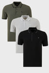 Buratti Pamuklu Slim Fit Şerit Detaylı Düğmeli Polo Yaka 3'lü Paket Erkek T Shirt 5902118S3 Siyah-Haki-Gri Melanj