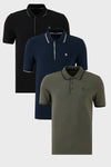 Buratti Pamuklu Slim Fit Şerit Detaylı Düğmeli Polo Yaka 3'lü Paket Erkek T Shirt 5902118S3 Siyah-Haki-Lacivert