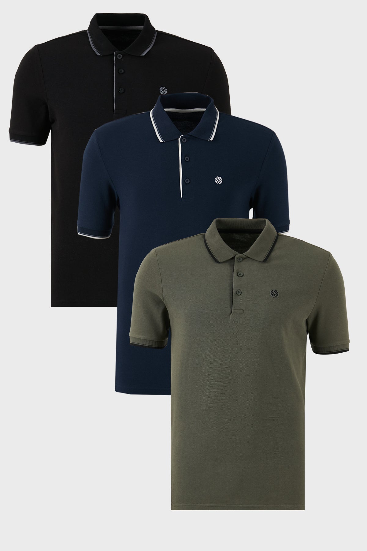 Buratti Pamuklu Slim Fit Şerit Detaylı Düğmeli Polo Yaka 3'lü Paket Erkek T Shirt 5902118S3 Siyah-Haki-Lacivert