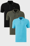 Buratti Pamuklu Slim Fit Şerit Detaylı Düğmeli Polo Yaka 3'lü Paket Erkek T Shirt 5902118S3 Siyah-Haki-Aqua Mavi