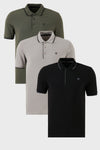Buratti Pamuklu Slim Fit Şerit Detaylı Düğmeli Polo Yaka 3'lü Paket Erkek T Shirt 5902118S3 Siyah-Haki-Taş