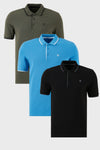 Buratti Pamuklu Slim Fit Şerit Detaylı Düğmeli Polo Yaka 3'lü Paket Erkek T Shirt 5902118S3 Siyah-Haki-Koyu Mavi