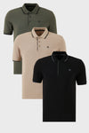Buratti Pamuklu Slim Fit Şerit Detaylı Düğmeli Polo Yaka 3'lü Paket Erkek T Shirt 5902118S3 Siyah-Haki-Vizon