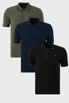 Buratti Pamuklu Slim Fit Şerit Detaylı Düğmeli Polo Yaka 3'lü Paket Erkek T Shirt 5902118S3 Siyah-Haki-Lacivert-Bordo