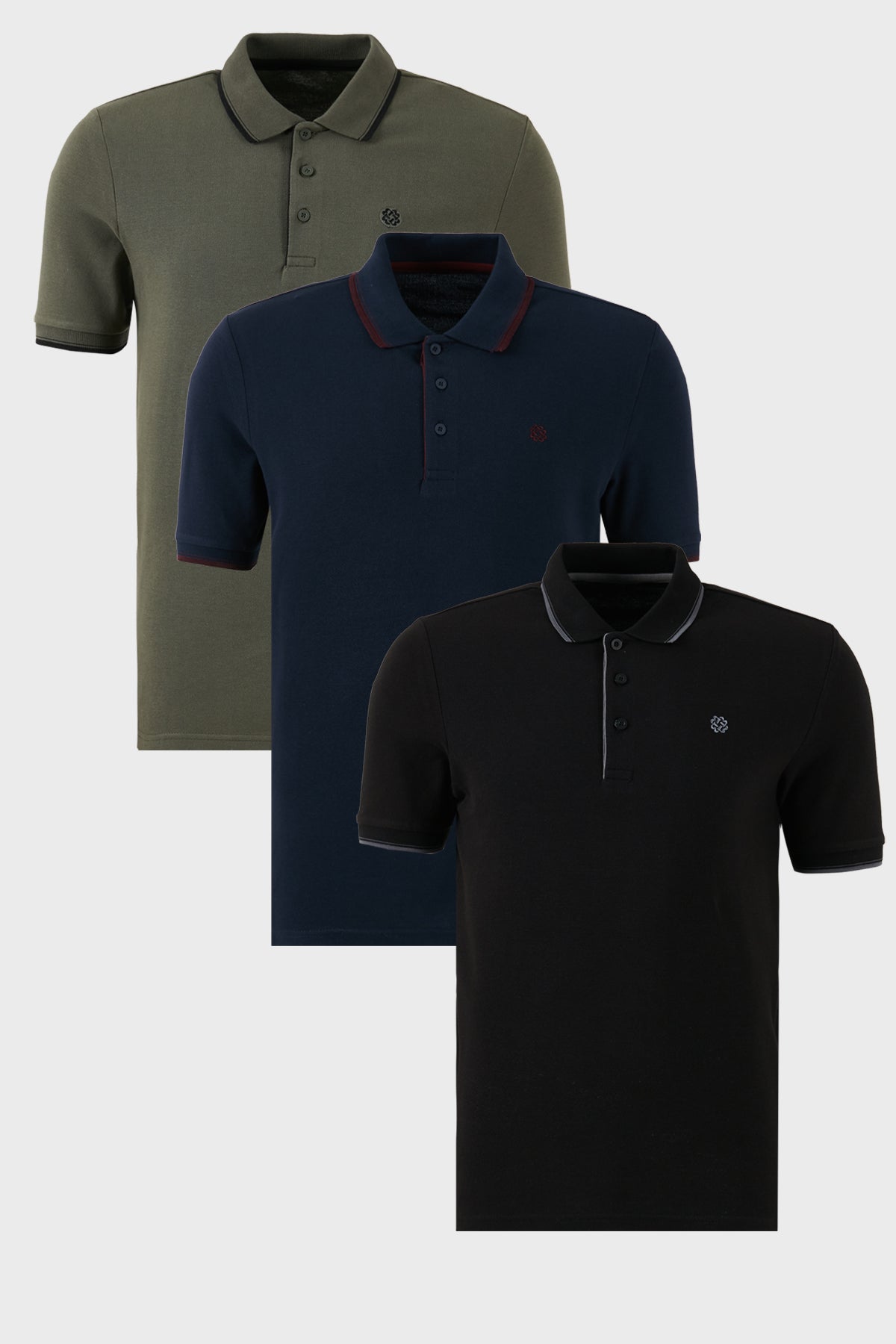 Buratti Pamuklu Slim Fit Şerit Detaylı Düğmeli Polo Yaka 3'lü Paket Erkek T Shirt 5902118S3 Siyah-Haki-Lacivert-Bordo