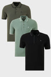 Buratti Pamuklu Slim Fit Şerit Detaylı Düğmeli Polo Yaka 3'lü Paket Erkek T Shirt 5902118S3 Siyah-Haki-Elma Yeşili-Beyaz