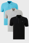 Buratti Pamuklu Slim Fit Şerit Detaylı Düğmeli Polo Yaka 3'lü Paket Erkek T Shirt 5902118S3 Siyah-Gri-Aqua Mavi