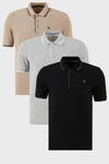 Buratti Pamuklu Slim Fit Şerit Detaylı Düğmeli Polo Yaka 3'lü Paket Erkek T Shirt 5902118S3 Siyah-Gri Melanj-Vizon