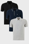 Buratti Pamuklu Slim Fit Şerit Detaylı Düğmeli Polo Yaka 3'lü Paket Erkek T Shirt 5902118S3 Siyah-Gri Melanj-Lacivert