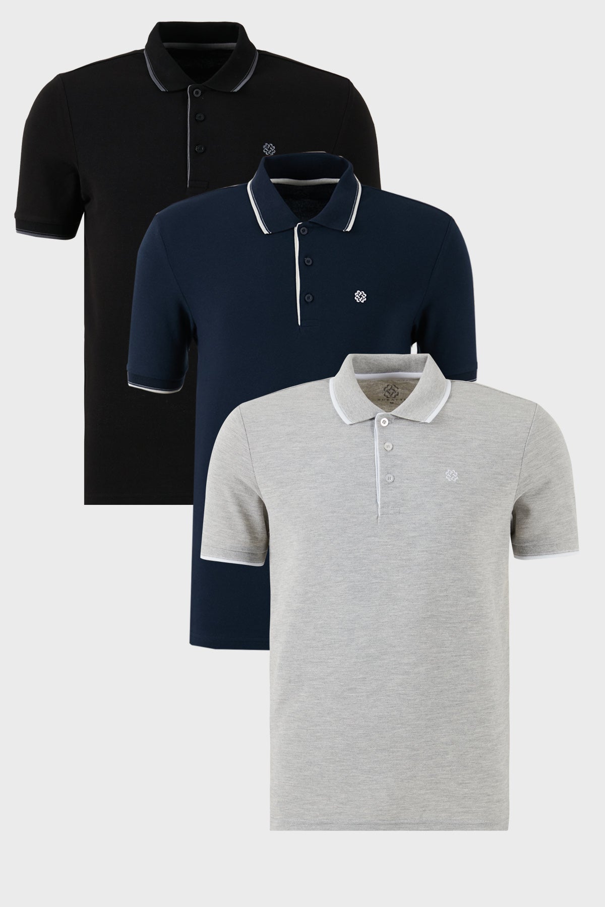 Buratti Pamuklu Slim Fit Şerit Detaylı Düğmeli Polo Yaka 3'lü Paket Erkek T Shirt 5902118S3 Siyah-Gri Melanj-Lacivert