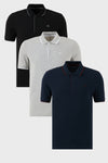 Buratti Pamuklu Slim Fit Şerit Detaylı Düğmeli Polo Yaka 3'lü Paket Erkek T Shirt 5902118S3 Siyah-Gri Melanj-Lacivert-Bordo