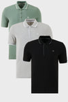 Buratti Pamuklu Slim Fit Şerit Detaylı Düğmeli Polo Yaka 3'lü Paket Erkek T Shirt 5902118S3 Siyah-Gri Melanj-Elma Yeşili-Beyaz