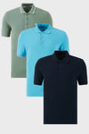 Buratti Pamuklu Slim Fit Şerit Detaylı Düğmeli Polo Yaka 3'lü Paket Erkek T Shirt 5902118S3 AquaMavi-Lacivert Bordo-Elma Yeşili-Beyaz