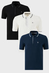 Buratti Pamuklu Slim Fit Şerit Detaylı Düğmeli Polo Yaka 3'lü Paket Erkek T Shirt 5902118S3 Siyah-Beyaz-İndigo