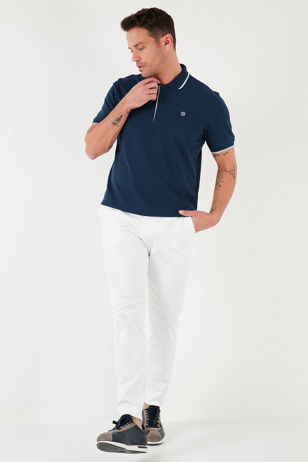 Buratti Pamuklu Slim Fit Şerit Detaylı Düğmeli Polo Yaka 3'lü Paket Erkek T Shirt 5902118S3 Vişne-Gri Melanj-İndigo