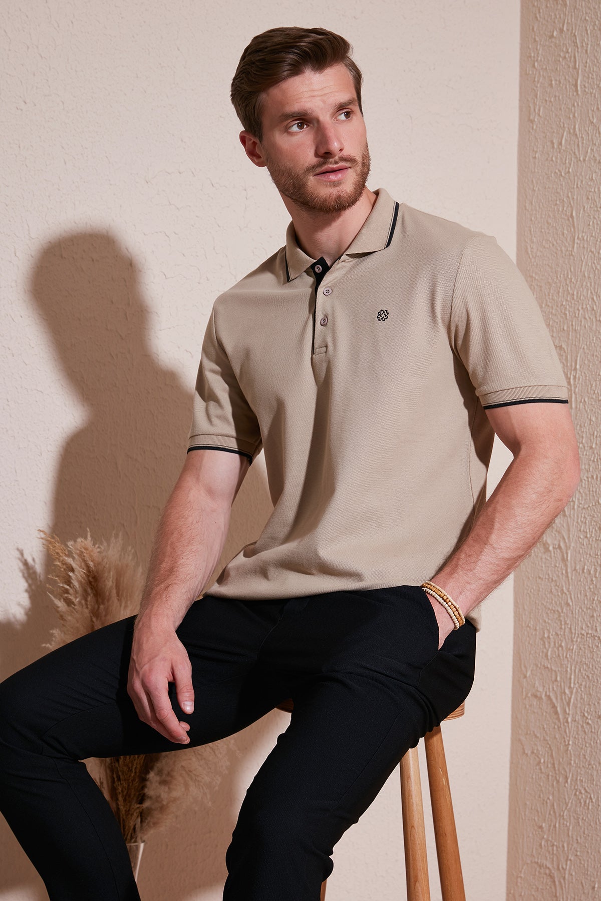 Buratti Pamuklu Slim Fit Şerit Detaylı Düğmeli Polo Yaka 3'lü Paket Erkek T Shirt 5902118S3 Siyah-Beyaz-Vizon