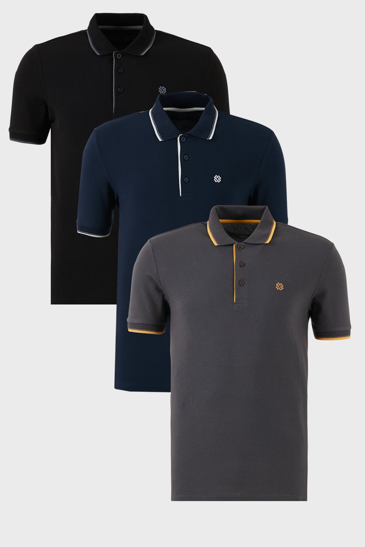 Buratti Pamuklu Slim Fit Şerit Detaylı Düğmeli Polo Yaka 3'lü Paket Erkek T Shirt 5902118S3 Siyah-Antrasit-Lacivert