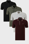 Buratti Pamuklu Slim Fit Şerit Detaylı Düğmeli Polo Yaka 4'lü Paket Erkek T Shirt 5902118S4 SİYAH-GRİ MELANJ-HAKİ-VişneBeyaz