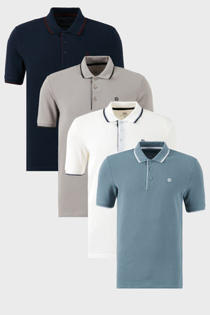Buratti Pamuklu Slim Fit Şerit Detaylı Düğmeli Polo Yaka 4'lü Paket Erkek T Shirt 5902118S4 BEYAZ-LACİVERTBORDO-MAVİ-TAŞ