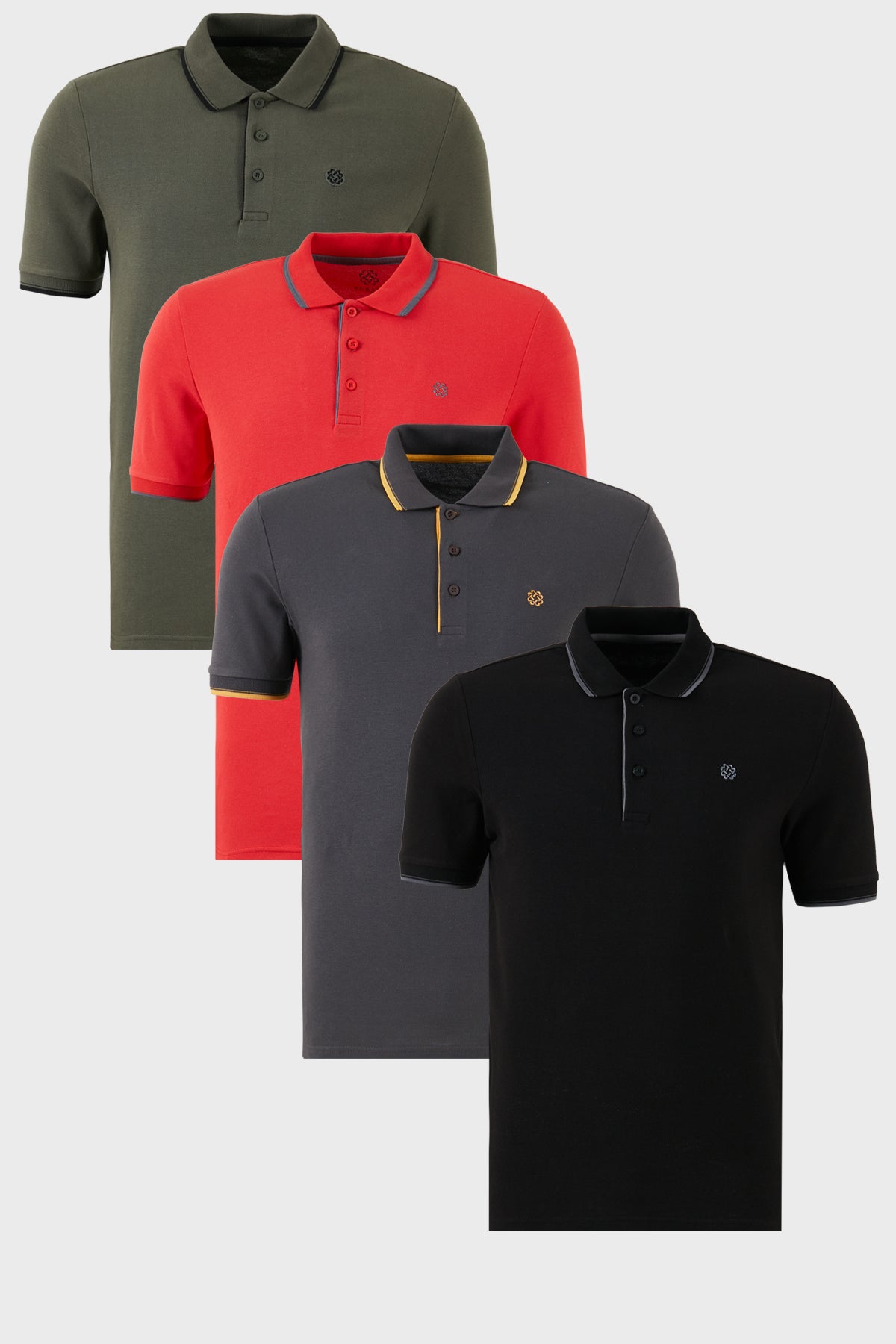 Buratti Pamuklu Slim Fit Şerit Detaylı Düğmeli Polo Yaka 4'lü Paket Erkek T Shirt 5902118S4 Siyah-Kırmızı-Antrasit-Haki