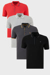 Buratti Pamuklu Slim Fit Şerit Detaylı Düğmeli Polo Yaka 4'lü Paket Erkek T Shirt 5902118S4 Siyah-Kırmızı-Antrasit-Gri Melanj
