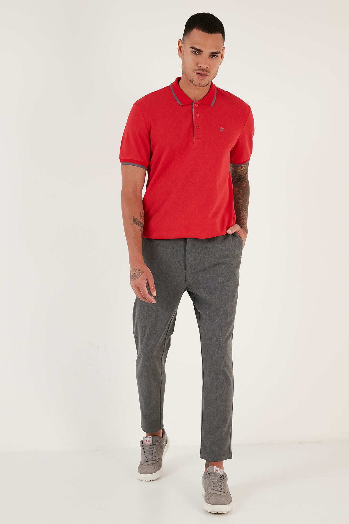 Buratti Pamuklu Slim Fit Şerit Detaylı Düğmeli Polo Yaka 4'lü Paket Erkek T Shirt 5902118S4 Siyah-Kırmızı-Antrasit-Lacivert