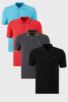 Buratti Pamuklu Slim Fit Şerit Detaylı Düğmeli Polo Yaka 4'lü Paket Erkek T Shirt 5902118S4 Siyah-Kırmızı-Antrasit-Aqua Mavi
