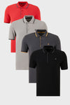 Buratti Pamuklu Slim Fit Şerit Detaylı Düğmeli Polo Yaka 4'lü Paket Erkek T Shirt 5902118S4 Siyah-Kırmızı-Antrasit-Taş