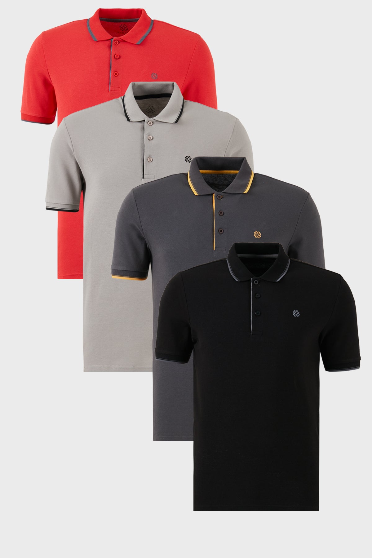 Buratti Pamuklu Slim Fit Şerit Detaylı Düğmeli Polo Yaka 4'lü Paket Erkek T Shirt 5902118S4 Siyah-Kırmızı-Antrasit-Taş