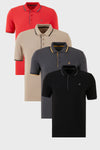 Buratti Pamuklu Slim Fit Şerit Detaylı Düğmeli Polo Yaka 4'lü Paket Erkek T Shirt 5902118S4 Siyah-Kırmızı-Antrasit-Vizon