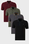 Buratti Pamuklu Slim Fit Şerit Detaylı Düğmeli Polo Yaka 4'lü Paket Erkek T Shirt 5902118S4 Siyah-Vişne-Antrasit-Haki
