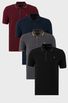 Buratti Pamuklu Slim Fit Şerit Detaylı Düğmeli Polo Yaka 4'lü Paket Erkek T Shirt 5902118S4 Siyah-Vişne-Antrasit-Lacivert-Bordo