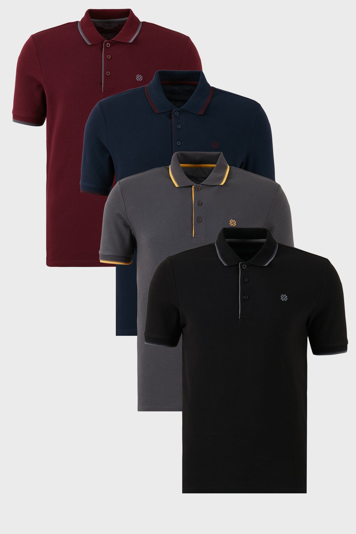 Buratti Pamuklu Slim Fit Şerit Detaylı Düğmeli Polo Yaka 4'lü Paket Erkek T Shirt 5902118S4 Siyah-Vişne-Antrasit-Lacivert-Bordo