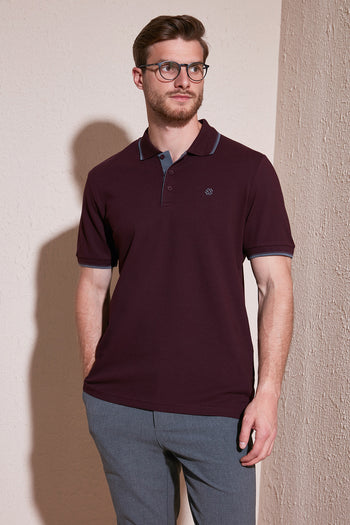 Buratti Pamuklu Slim Fit Şerit Detaylı Düğmeli Polo Yaka 4'lü Paket Erkek T Shirt 5902118S4 Siyah-Vişne-Antrasit-Taş