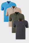 Buratti Pamuklu Slim Fit Şerit Detaylı Düğmeli Polo Yaka 4'lü Paket Erkek T Shirt 5902118S4 Antrasit-Haki-Koyu Mavi-Vizon