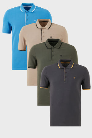 Buratti Pamuklu Slim Fit Şerit Detaylı Düğmeli Polo Yaka 4'lü Paket Erkek T Shirt 5902118S4 Antrasit-Haki-Koyu Mavi-Vizon