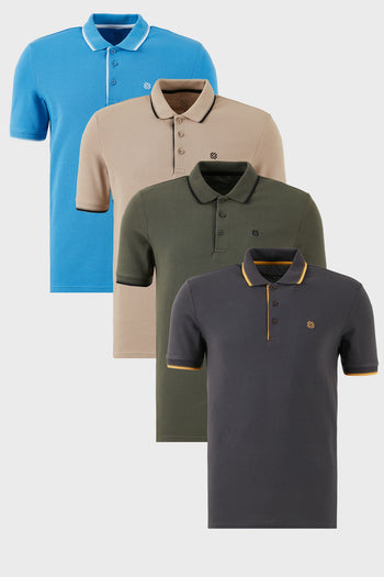 Buratti Pamuklu Slim Fit Şerit Detaylı Düğmeli Polo Yaka 4'lü Paket Erkek T Shirt 5902118S4 Antrasit-Haki-Koyu Mavi-Vizon
