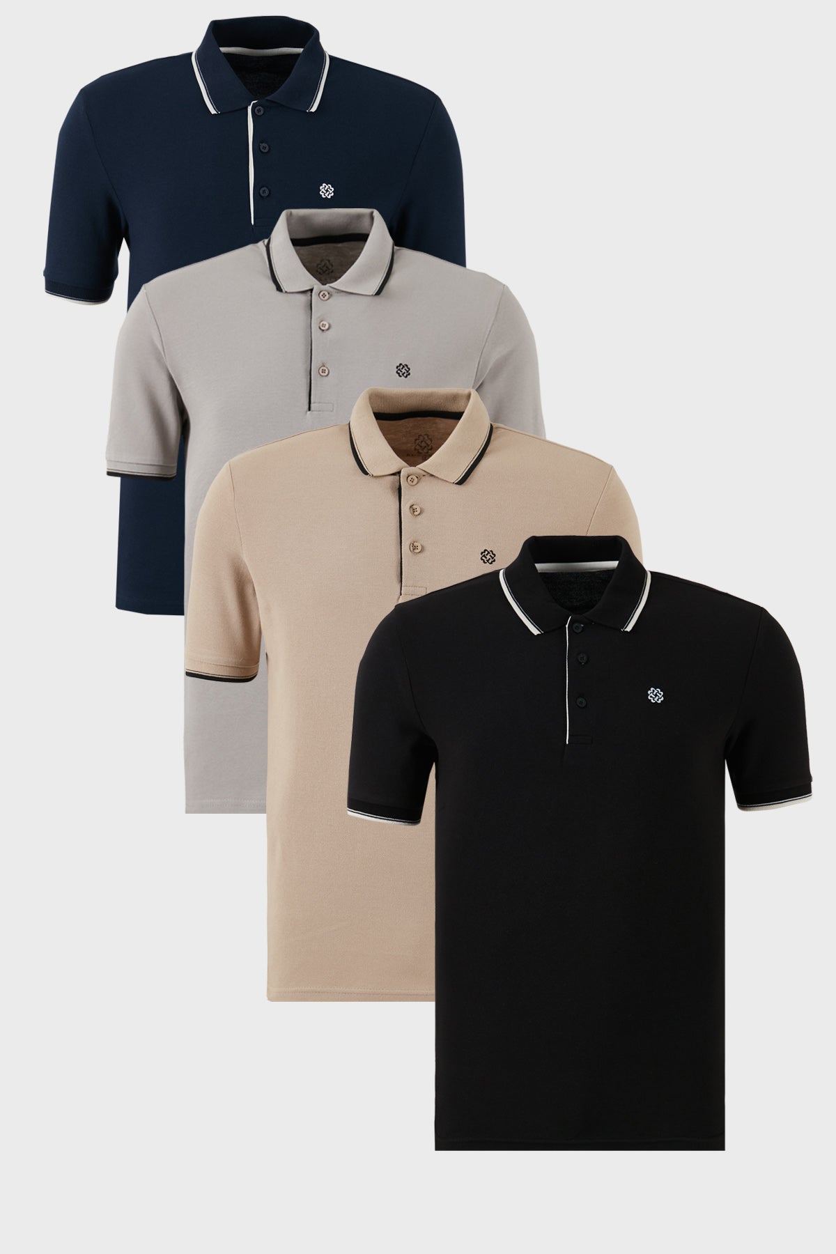 Buratti Pamuklu Slim Fit Şerit Detaylı Düğmeli Polo Yaka 4'lü Paket Erkek T Shirt 5902118S4 Lacivert-Taş-Vizon-Siyah-Beyaz