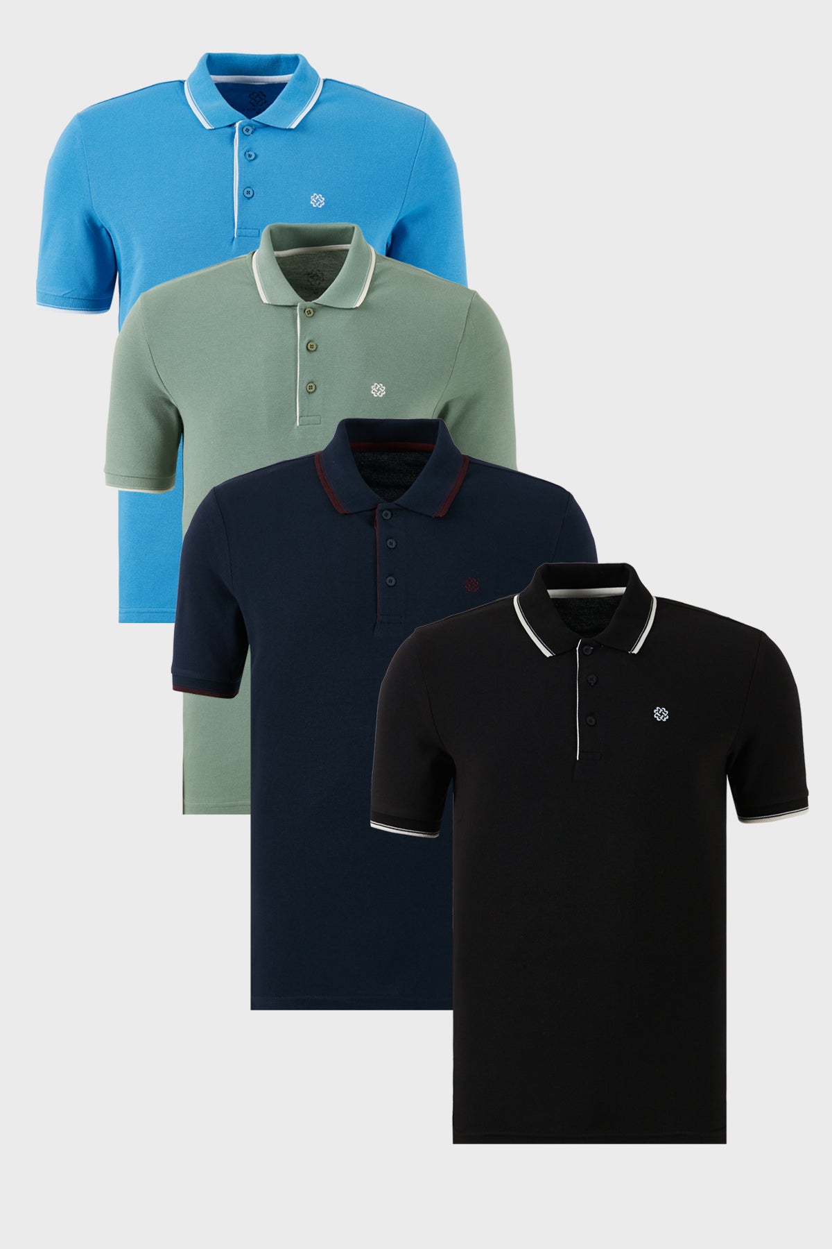Buratti Pamuklu Slim Fit Şerit Detaylı Düğmeli Polo Yaka 4'lü Paket Erkek T Shirt 5902118S4 A Mavi-S Beyaz-L Bordo-E Yeşili-Beyaz