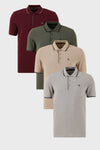 Buratti Pamuklu Slim Fit Şerit Detaylı Düğmeli Polo Yaka 4'lü Paket Erkek T Shirt 5902118S4 Vişne-Haki-Taş-Vizon