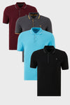 Buratti Pamuklu Slim Fit Şerit Detaylı Düğmeli Polo Yaka 4'lü Paket Erkek T Shirt 5902118S4 Siyah-Vişne-Antrasit-Aquamavi