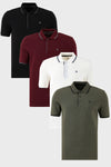 Buratti Pamuklu Slim Fit Şerit Detaylı Düğmeli Polo Yaka 4'lü Paket Erkek T Shirt 5902118S4 Siyah-Beyaz-Haki-Vişne