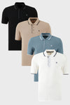 Buratti Pamuklu Slim Fit Şerit Detaylı Düğmeli Polo Yaka 4'lü Paket Erkek T Shirt 5902118S4 Siyah-Beyaz-Mavi-Vizon