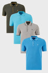 Buratti Pamuklu Slim Fit Şerit Detaylı Düğmeli Polo Yaka 4'lü Paket Erkek T Shirt 5902118S4 Aquamavi-Hakisarı-Taş-Koyu Mavi